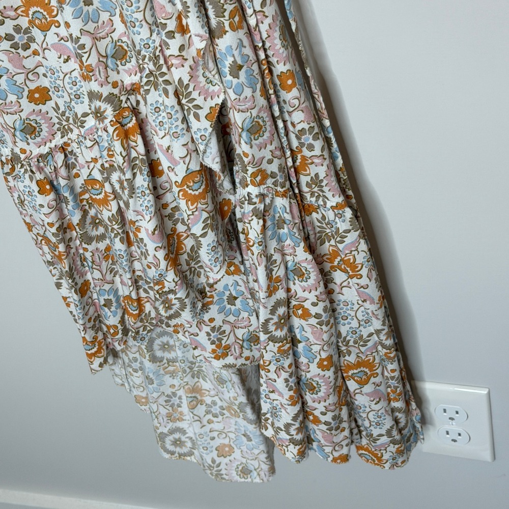 Faherty Floral Print Ruffle Sleeve Carmen Wrap Midi Dress Size Small Cottagecore - Picture 10 of 15
